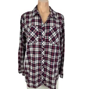 Eddie Bauer Womans XL Classic Fit Plaid White, Navy,Red Long Sleeve Cotton Blend